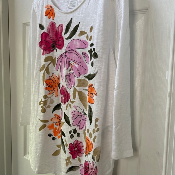 Chico’s Embroidered Floral ¾ Sleeve Tee, Size 2/Large NWOT - Picture 10 of 10